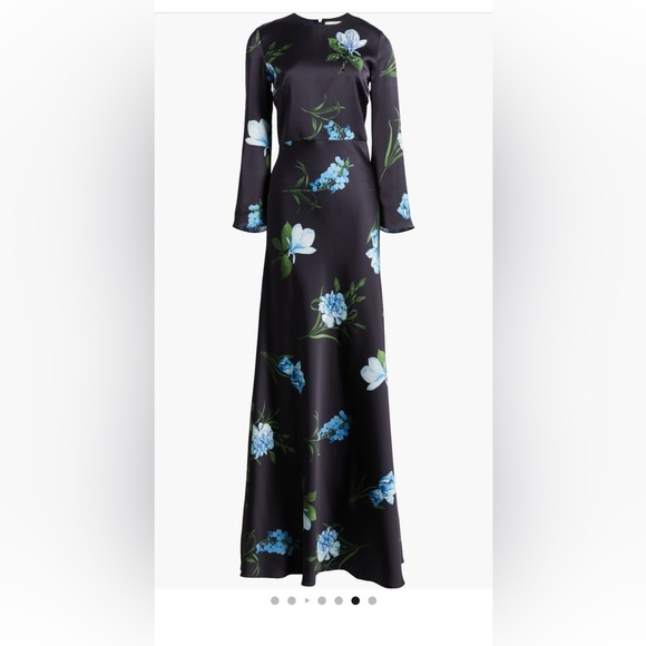 NWT Sachin + Babi Black and Blue Floral Dress Alex Sequin Long Sleeve Satin - Picture 9 of 10